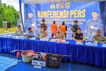 Dislutkan dan Polda Kalsel Konferensi Pers terkait Destructive Fishing di Pelabuhan Bawang Banjarmasin