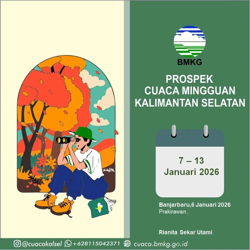 BMKG Rilis Prospek Cuaca Mingguan Kalsel 7–13 Januari 2026, Warga Diminta Waspada Cuaca Ekstrem