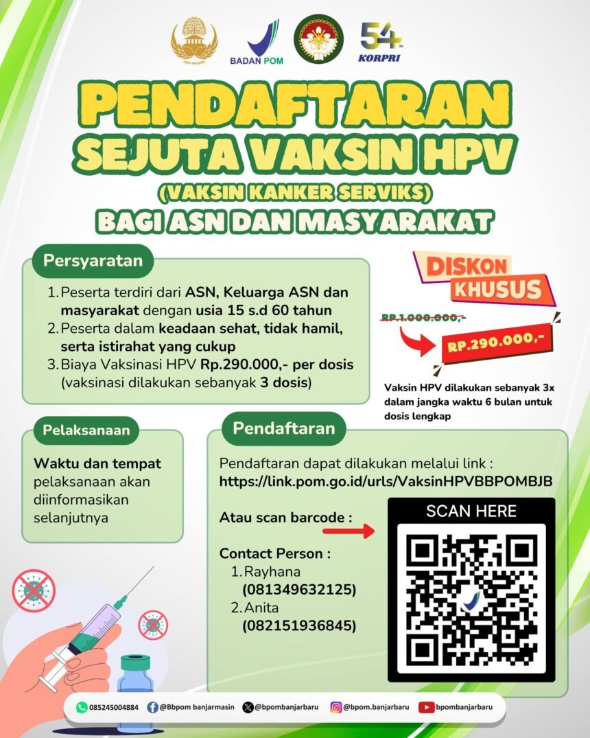 BBPOM di Banjarbaru Bersama KORPRI dan DWP Gelar Program Sejuta Vaksin HPV