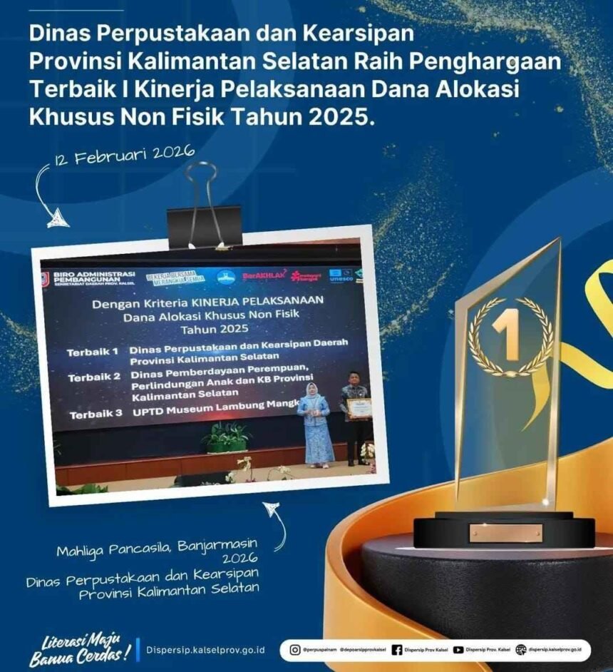 Dispersip Kalsel Raih Terbaik I Kinerja Pelaksanaan DAK Non Fisik 2025