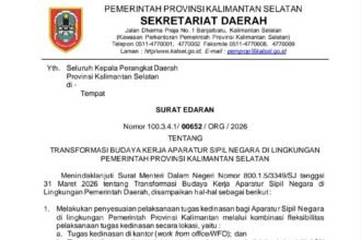 Pemprov Kalsel Terapkan Transformasi Budaya Kerja ASN, WFH Setiap Jumat