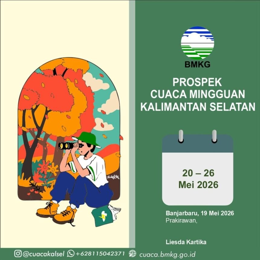 BMKG: Kalsel Berpotensi Diguyur Hujan Sedang hingga Lebat pada 20–26 Mei 2026