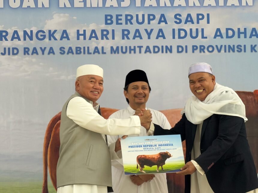 Gubernur Kalsel Serahkan Bantuan Kemasyarakatan Presiden RI Berupa Satu Ekor Sapi ke Masjid Raya Sabilal Muhtadin